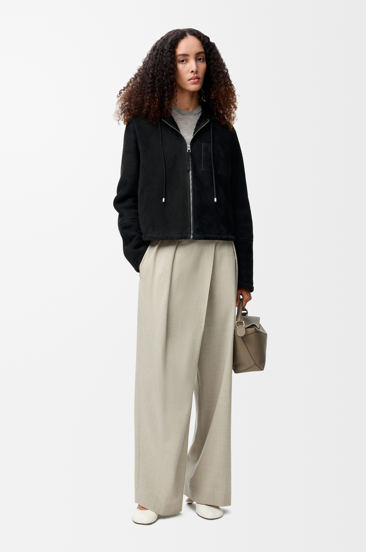 LOEWE Hooded jacket in shearling Negro