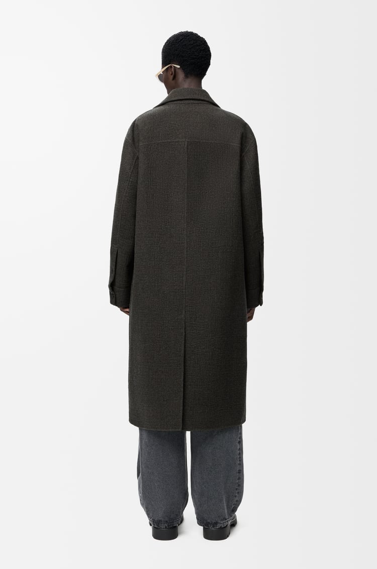 LOEWE Coat in wool and silk Khaki Brown/Blue