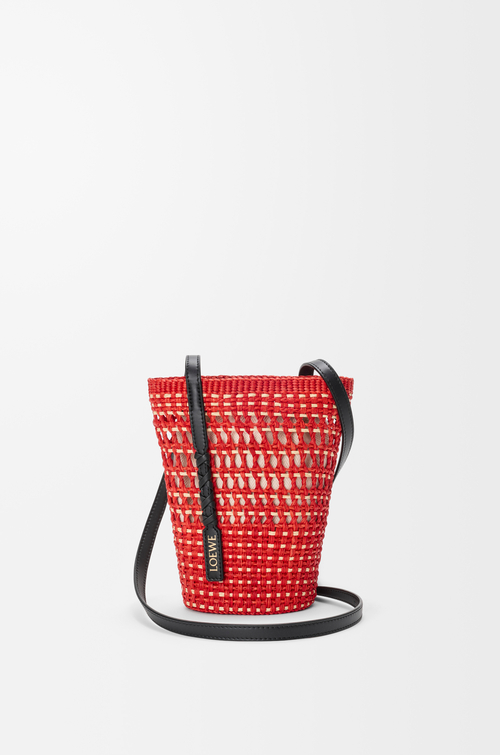 LOEWE Braid pocket in iraca palm and calfskin Red/Natural