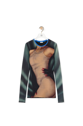 LOEWE Body print top in mesh Grey/Multicolour