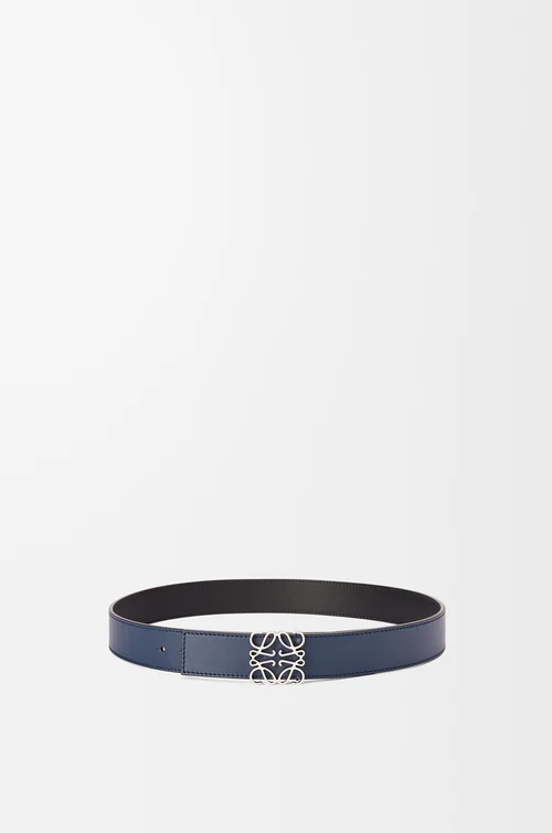 LOEWE Cinturón reversible Anagram en piel de ternera lisa Azul Océano/Negro/Paladio
