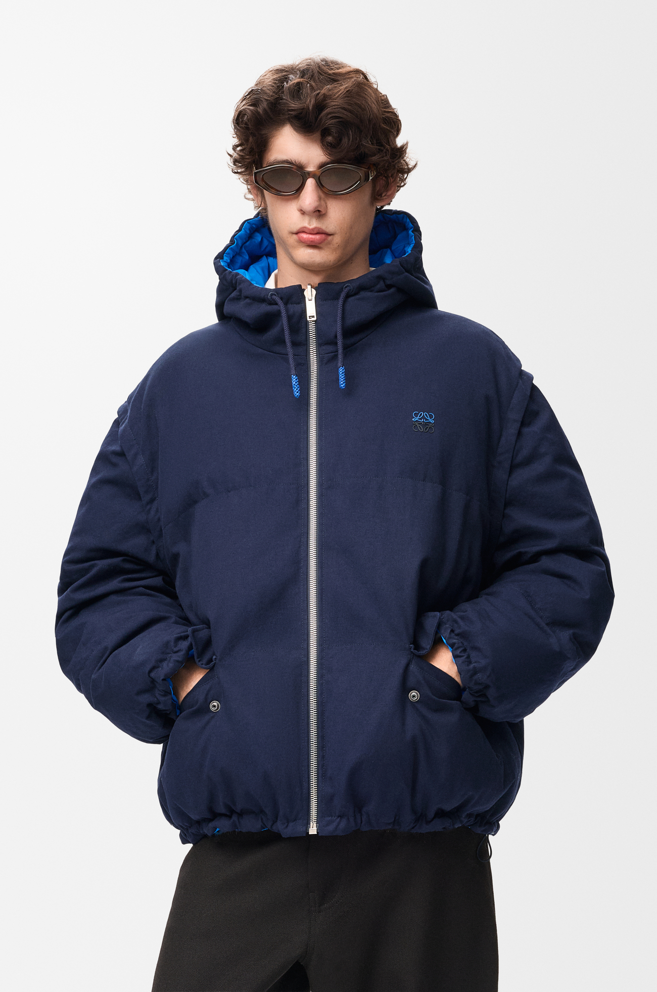 LOEWE Puffer jacket in cotton & technical shell Navy/Blue