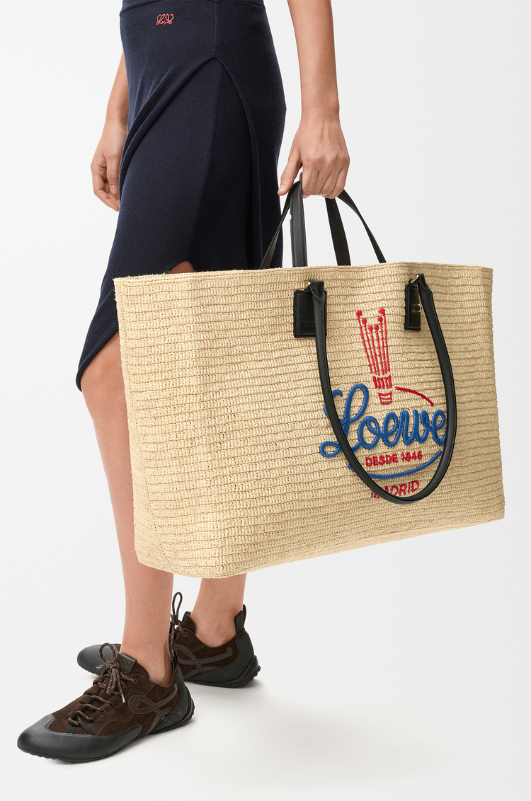 LOEWE XL Verano tote in raffia White/Multicolor