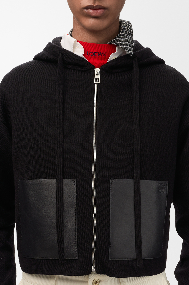 LOEWE Sudadera con capucha y cremallera en lana Negro