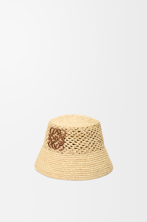 LOEWE Anagram bucket hat in raffia and calfskin Natural