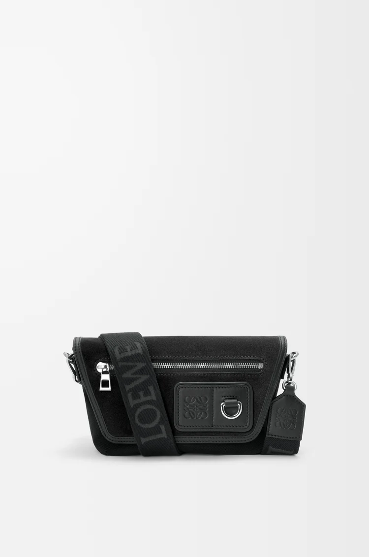 LOEWE Mini Flex messenger in canvas and suede Black