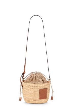 LOEWE Pochette bag in raffia, Anagram jacquard and calfskin Natural/Tan