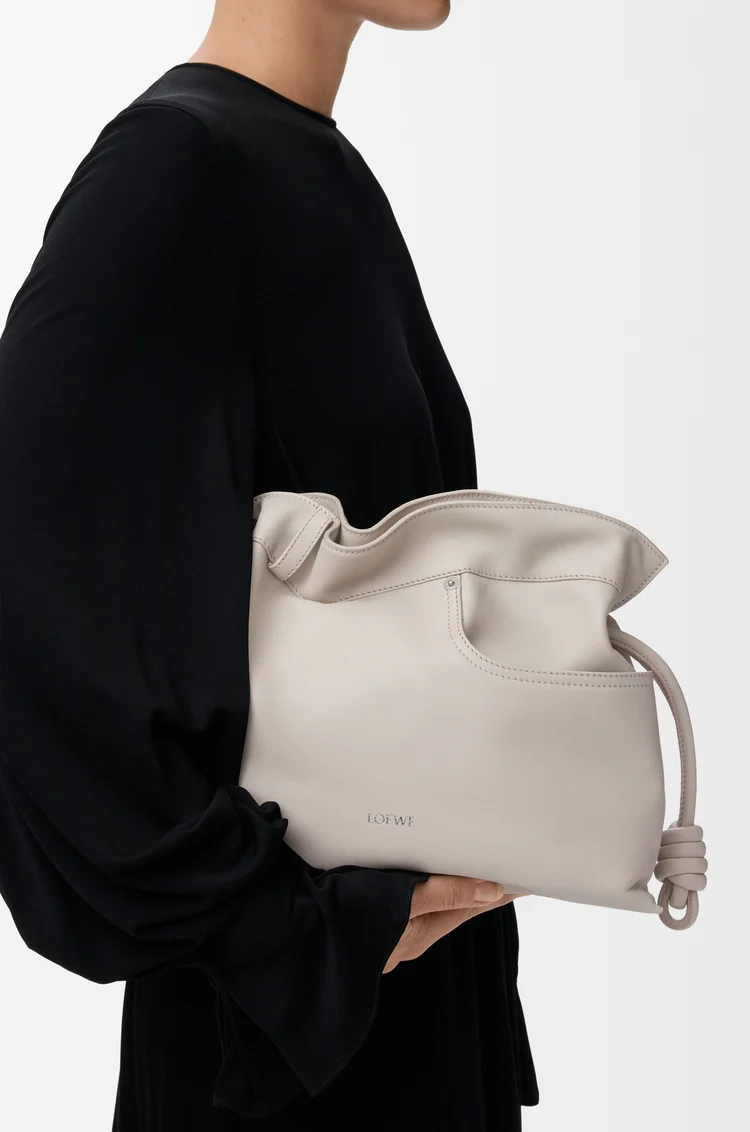 LOEWE Panta medium Flamenco clutch in shiny calfskin Light Ghost
