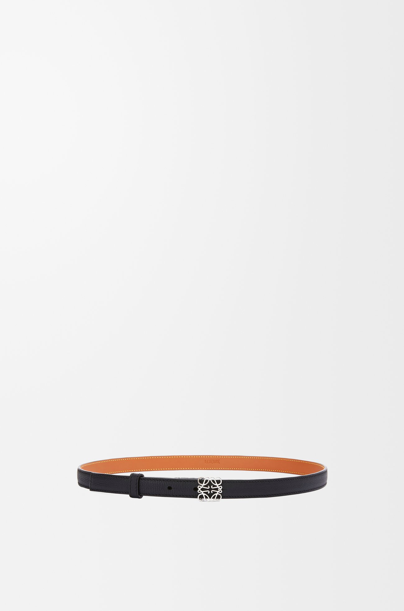 LOEWE 鵝卵石紋小牛皮 Anagram 皮帶 黑色/鈀色