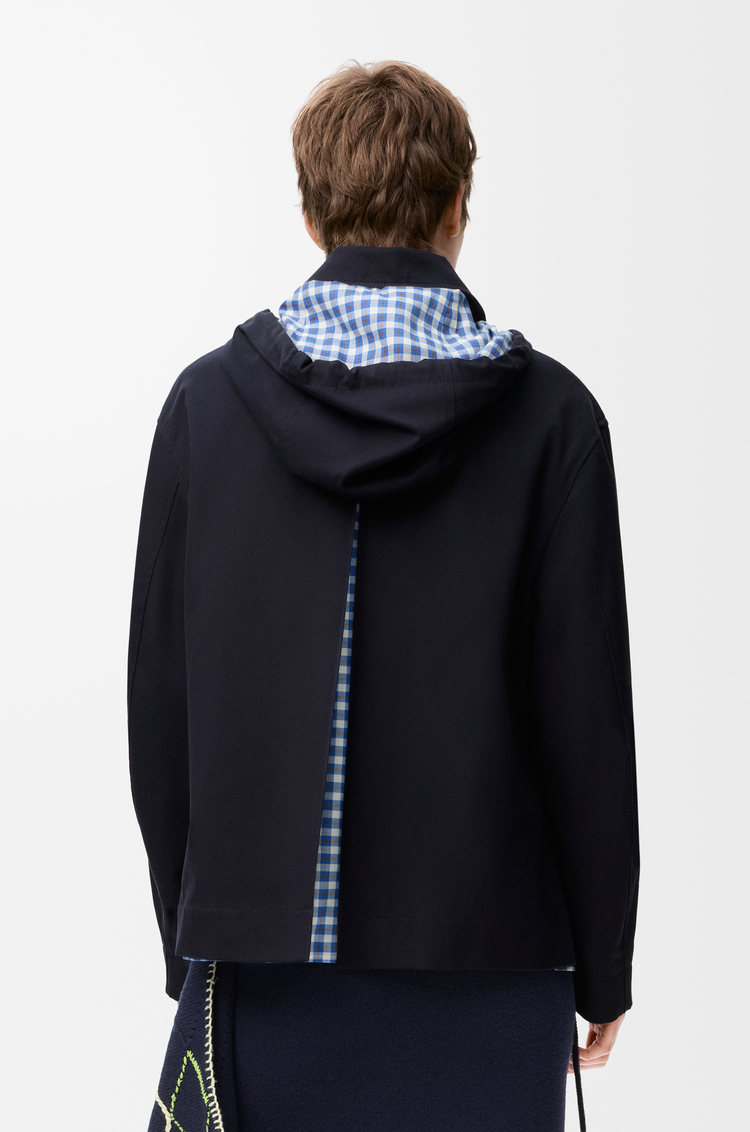 LOEWE Parka mit Kapuze aus Baumwolle und Seide Dunkles Marineblau