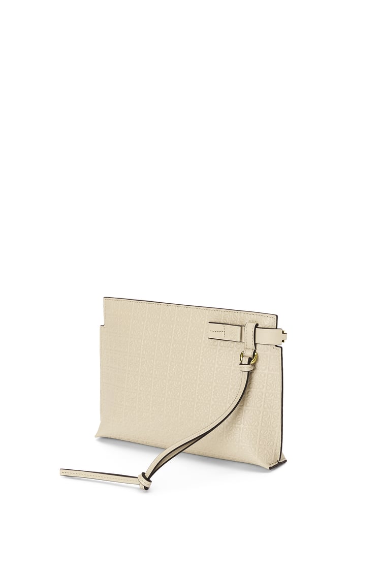 LOEWE Mini Repeat T Pouch in embossed silk calfskin Light Oat