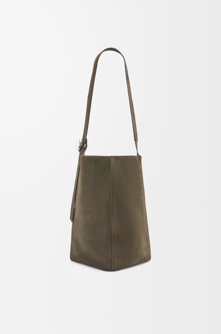 LOEWE Large Pebble bucket bag in suede calfskin Dark Olive