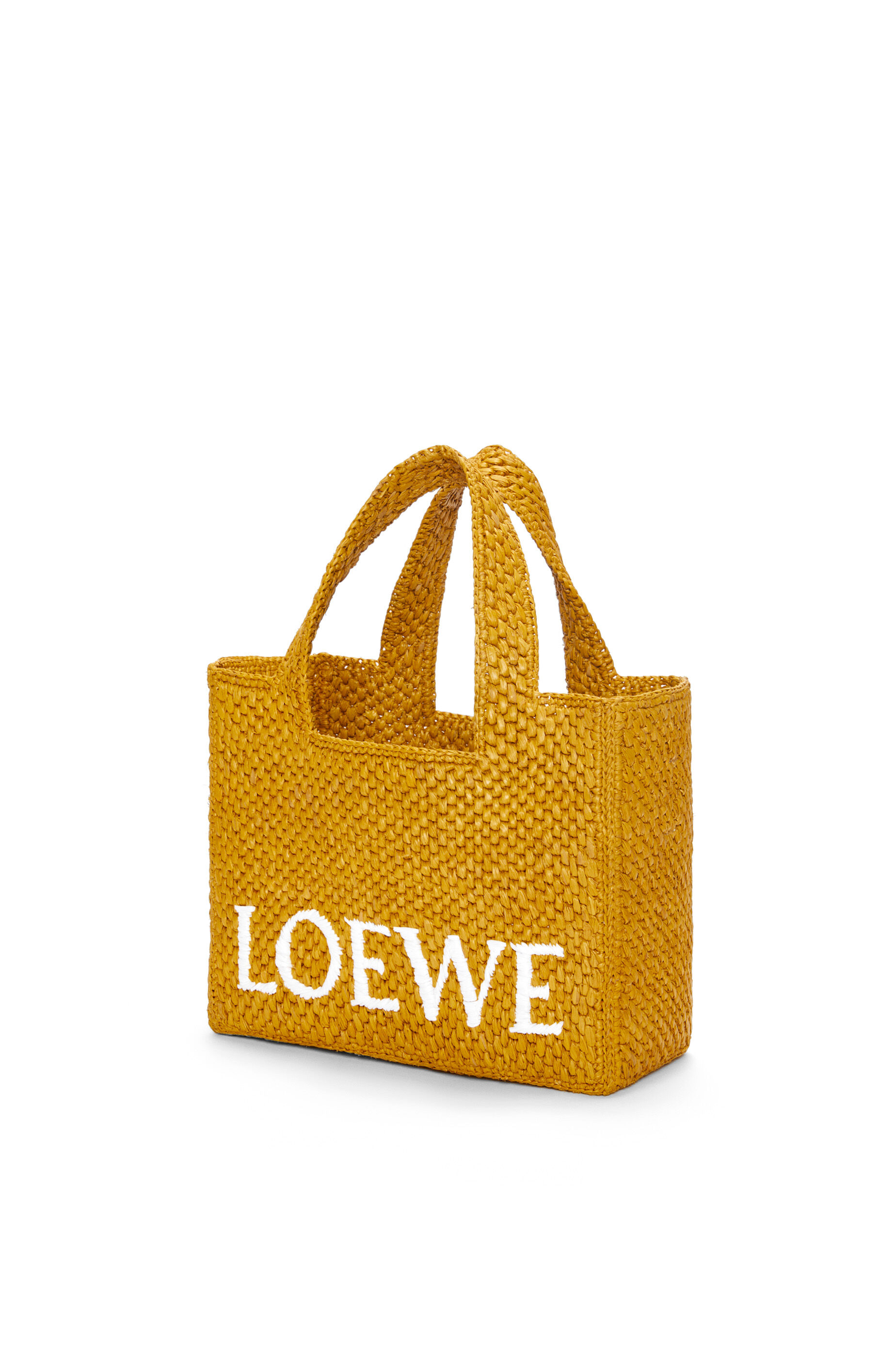 Small LOEWE Font Tote in raffia & woven spiral strap in classic