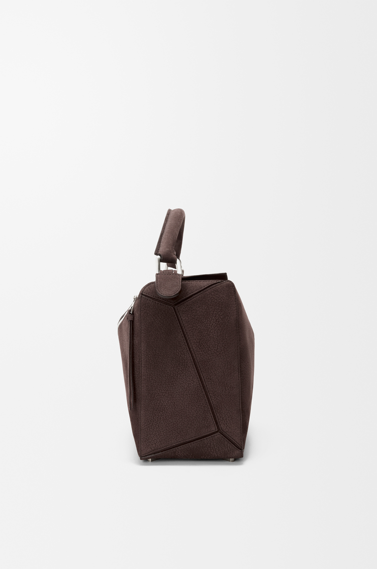 LOEWE Large Puzzle bag in grained nubuck Dark Chestnut