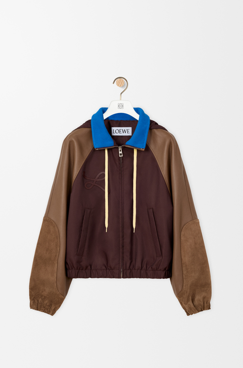 LOEWE Chaqueta bomber en nailon, piel napa de cordero y ante Marrón