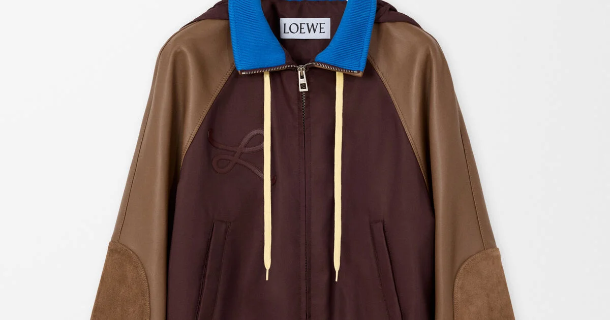 Bomber jacket in nylon, nappa lambskin and suede calfskin Brown - LOEWE