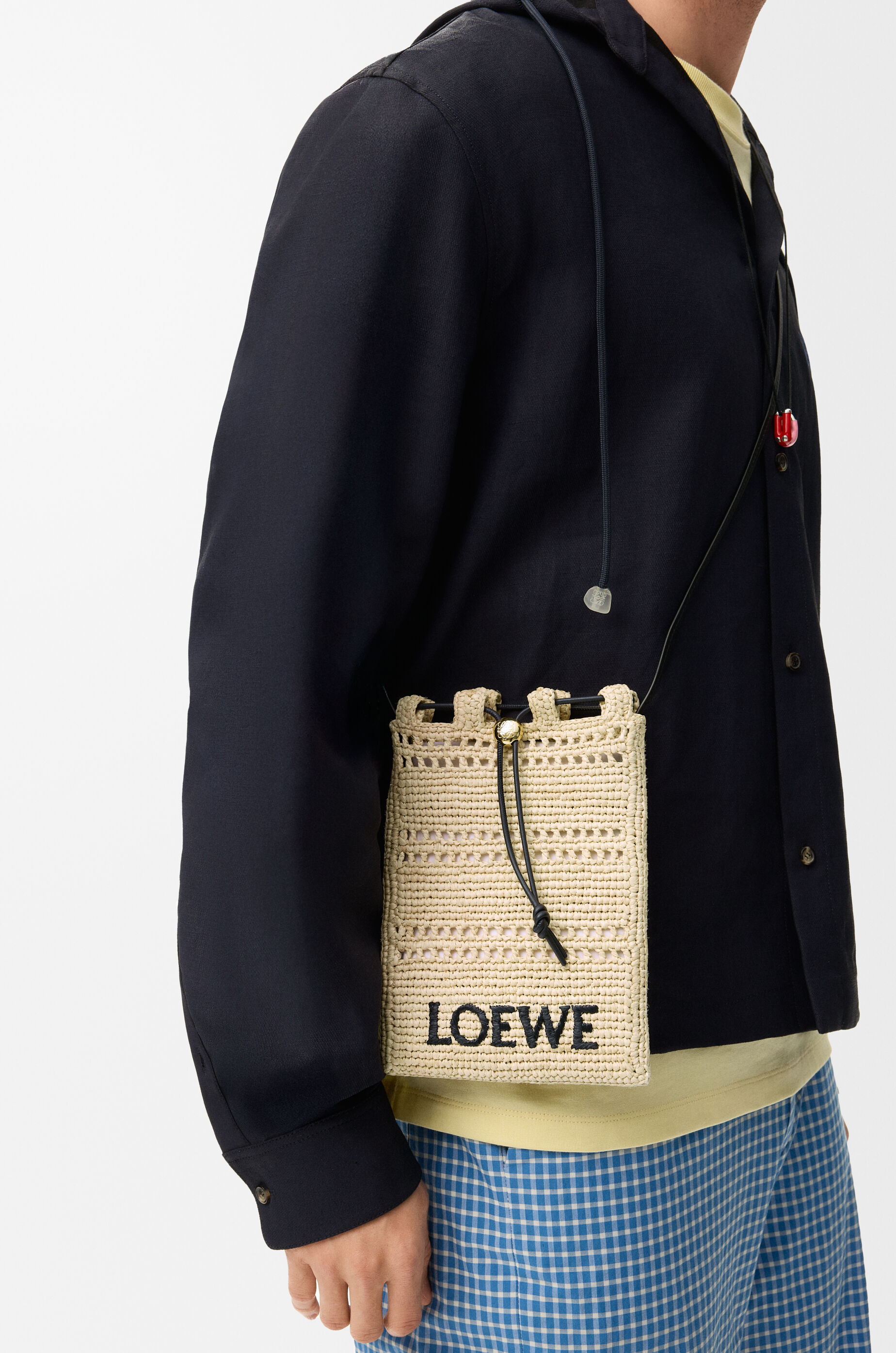 Drawstring pocket in raffia Beige - LOEWE USA Official Website