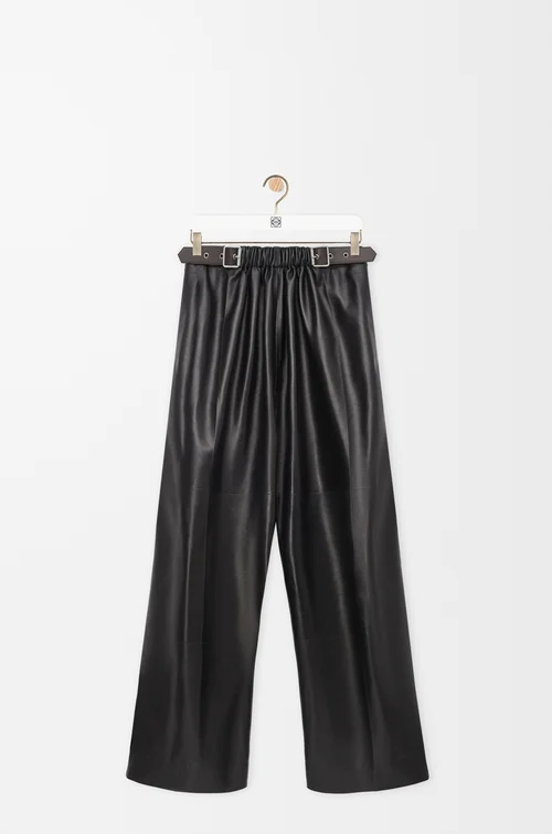 LOEWE Belted trousers in nappa lambskin Black