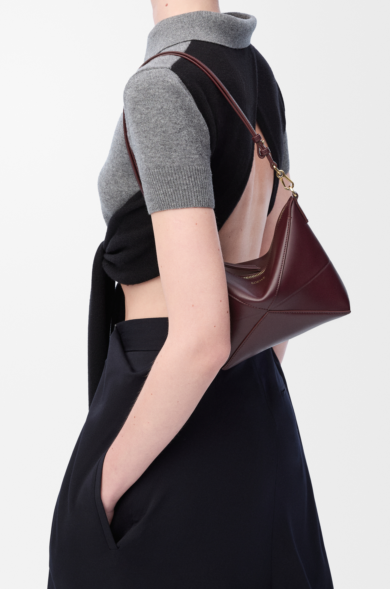 LOEWE Puzzle Fold pouch in shiny nappa calfskin Dark Burgundy