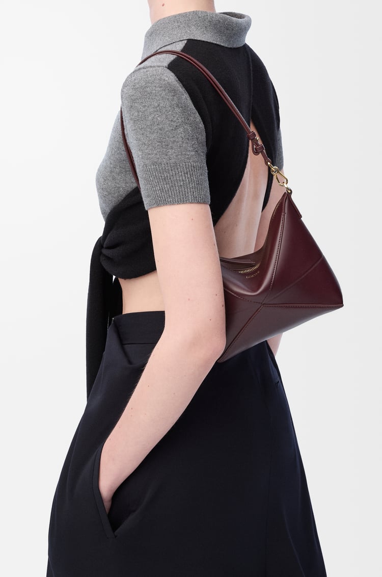 LOEWE Puzzle Fold pouch in shiny nappa calfskin Dark Burgundy