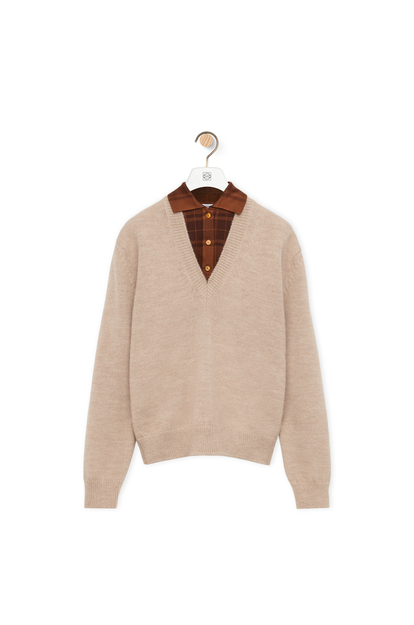 LOEWE Trompe l'oeil sweater in wool and silk Beige/Brown