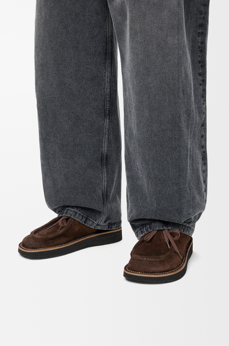 LOEWE Faro lace-up in suede calfskin Dark Brown