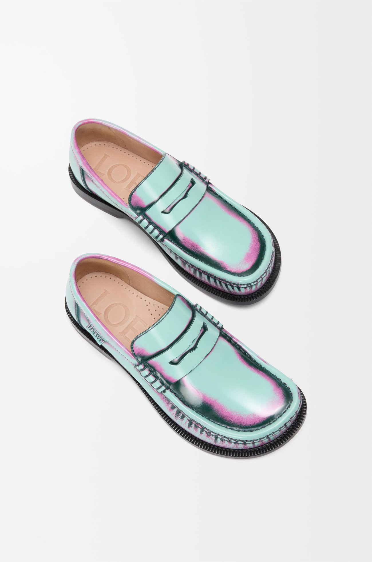 LOEWE Campo loafer in brushed calfskin Mint/Pink/Forest Green