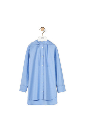 LOEWE Anagram jacquard hooded shirt in cotton Baby Blue
