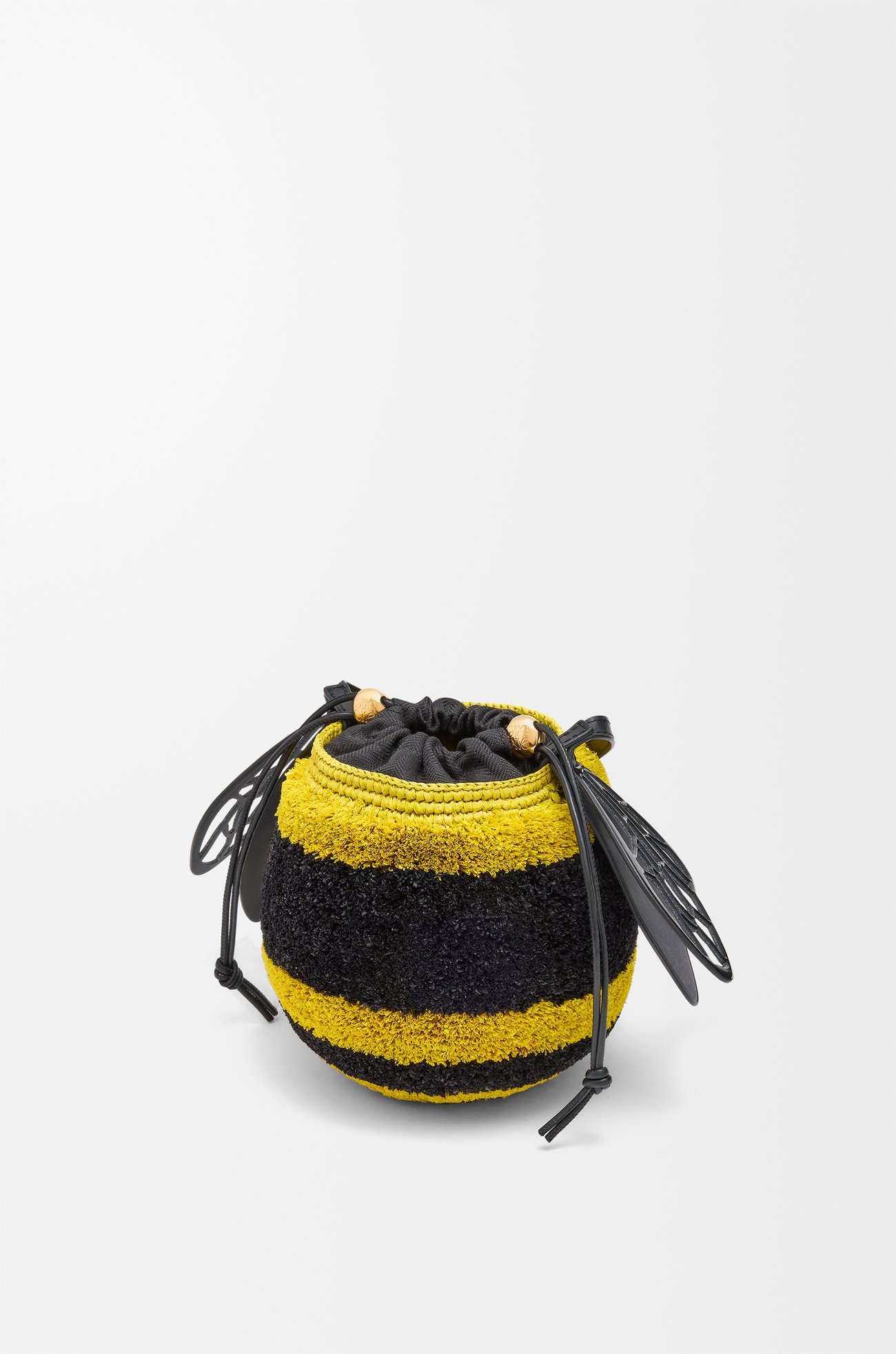 LOEWE Bee basket in raffia and calfskin Yellow/Black