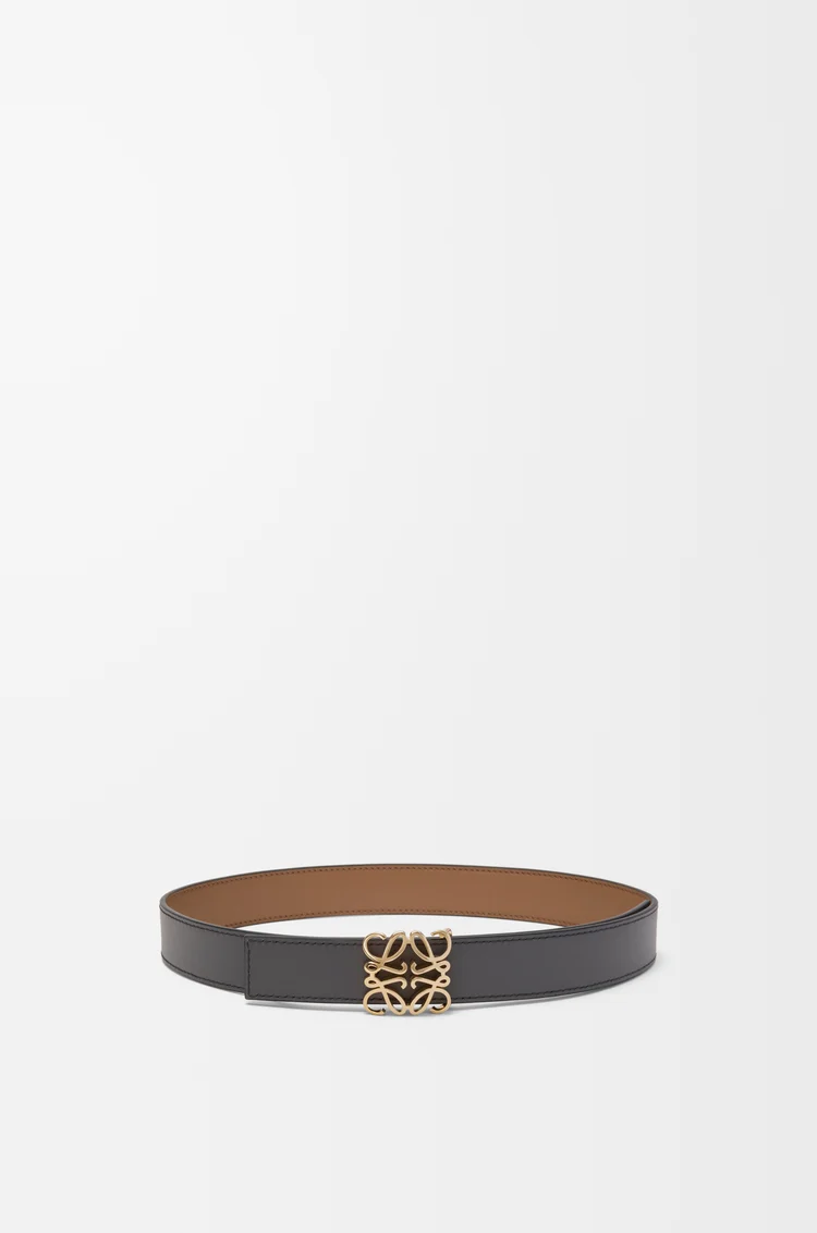 LOEWE Cinturón reversible Anagram Bombé en piel de ternera lisa Moca/Pizarra