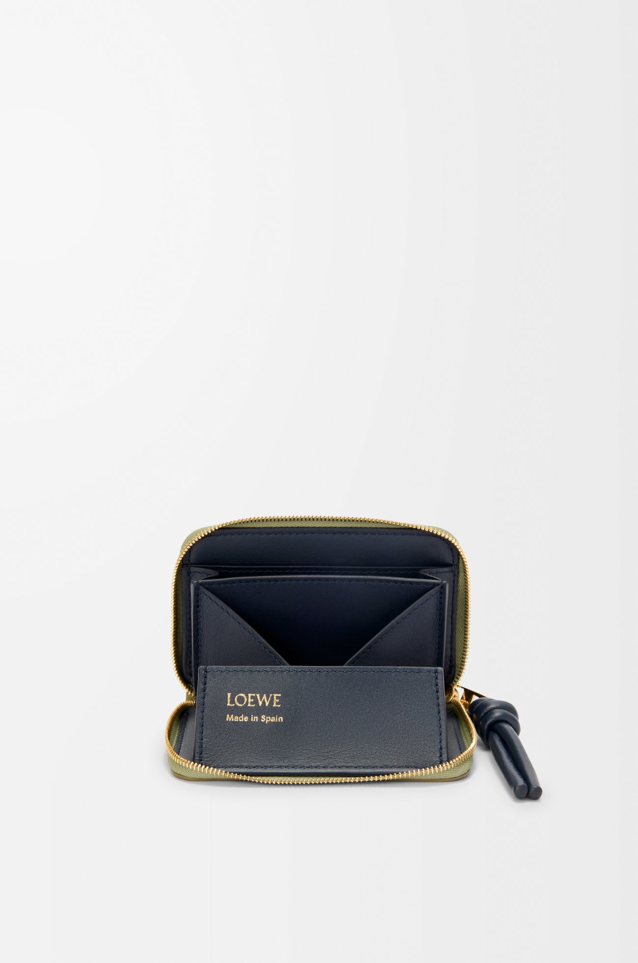 LOEWE Zipped coin purse in shiny nappa calfskin Eucalyptus/Deep Navy