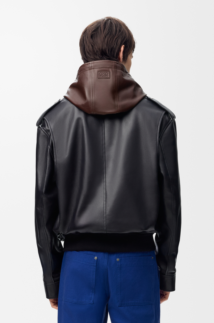 LOEWE 纳帕羊皮革连帽夹克 海军蓝