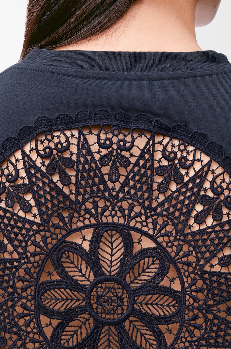 LOEWE Camiseta con encaje en algodón Azul Marino