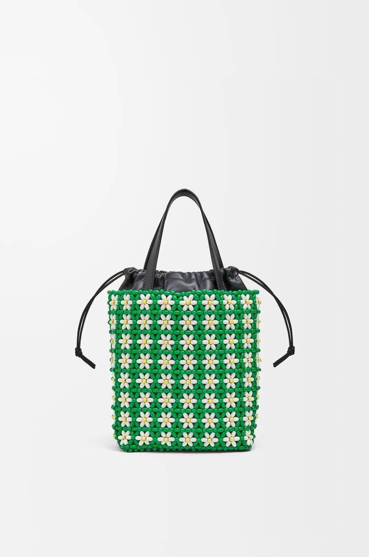 LOEWE Bolso tote mini en piel de cordero y cuentas Verde Tropical/Blanco