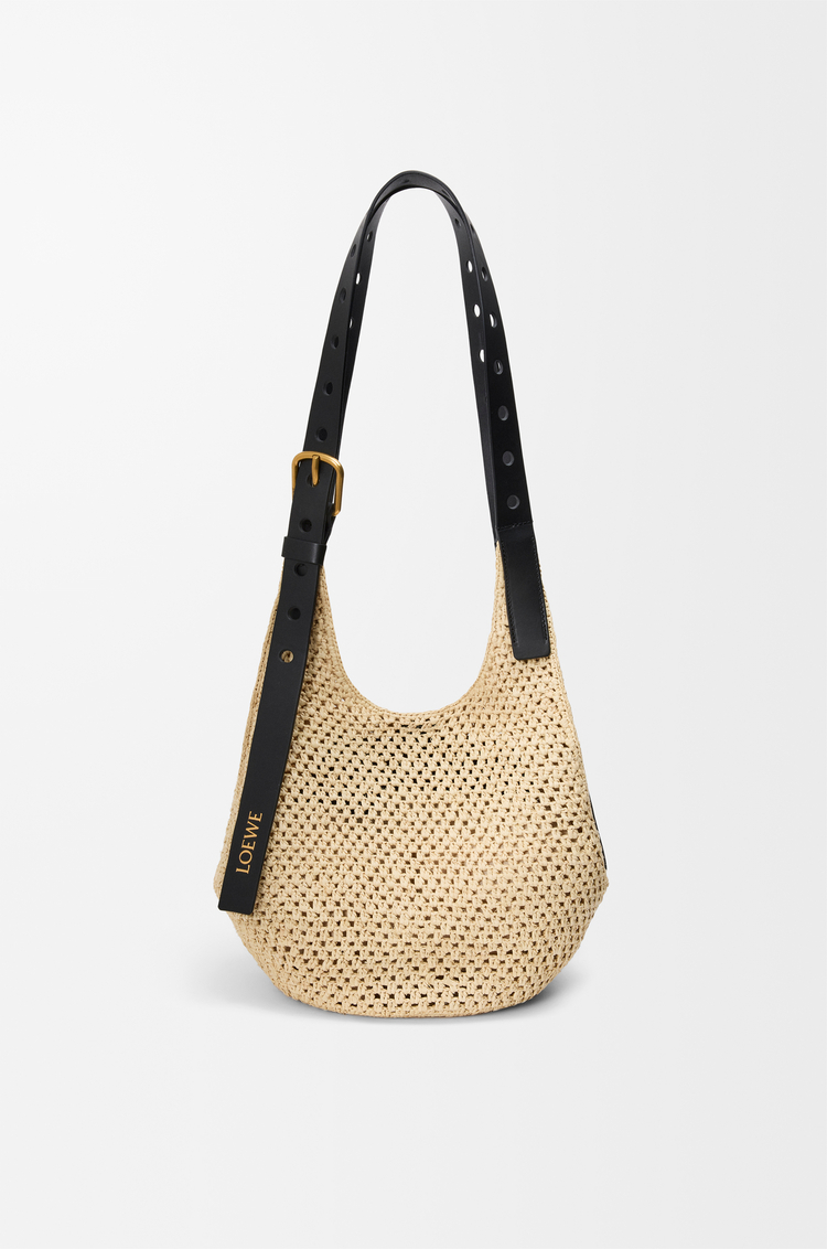LOEWE Small Punch Hole hobo in raffia and calfskin Natural/Black