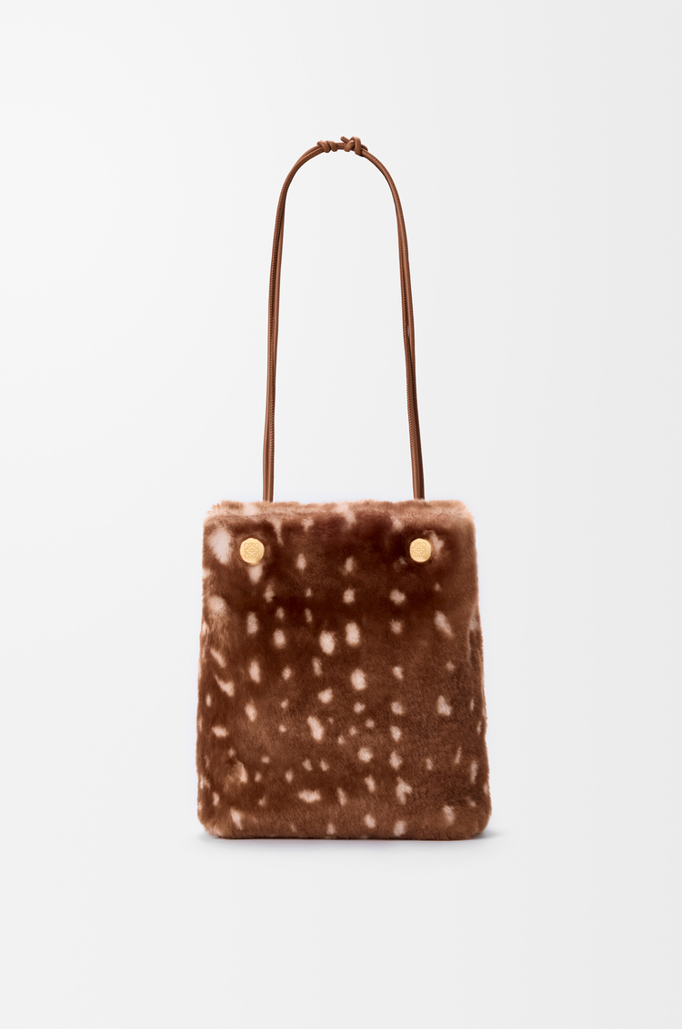 LOEWE Pebble pouch in printed shearling ブラウン/ホワイト