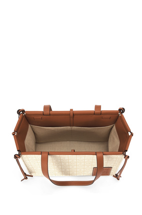 LOEWE Bolso Cushion tote pequeño en jacquard y piel de ternera Ecru/Bronceado plp_rd