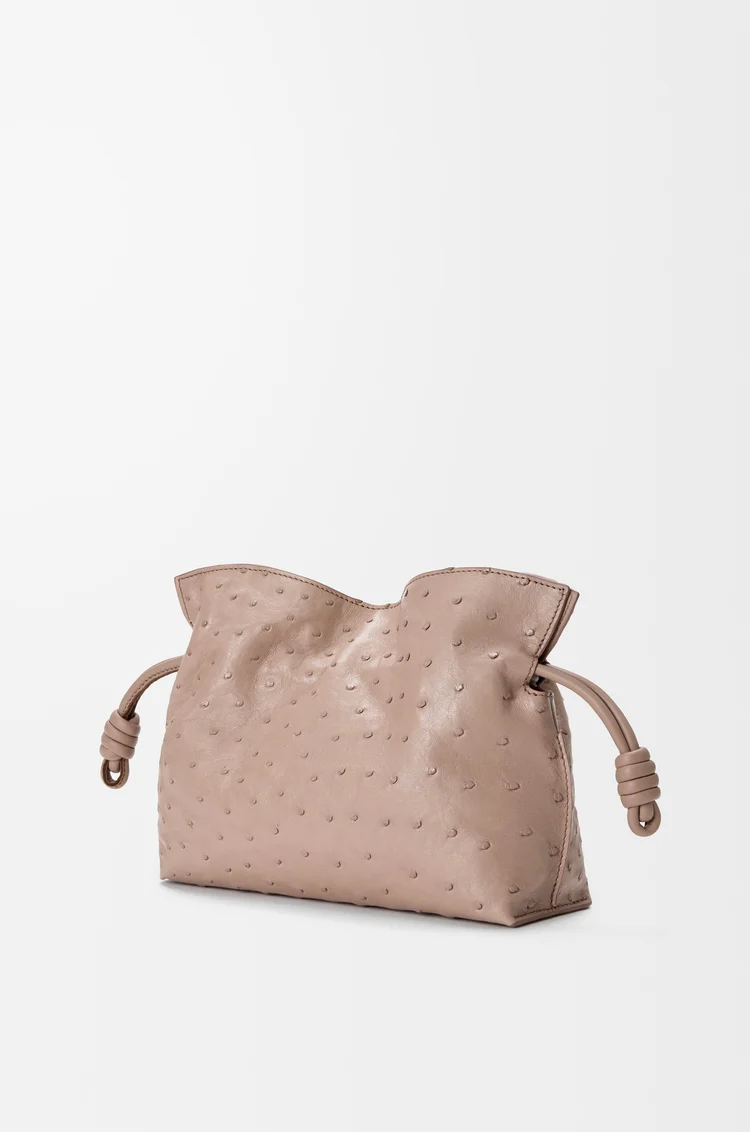 LOEWE Borsa Flamenco Clutch mini in pelle di struzzo Grigio Talpa