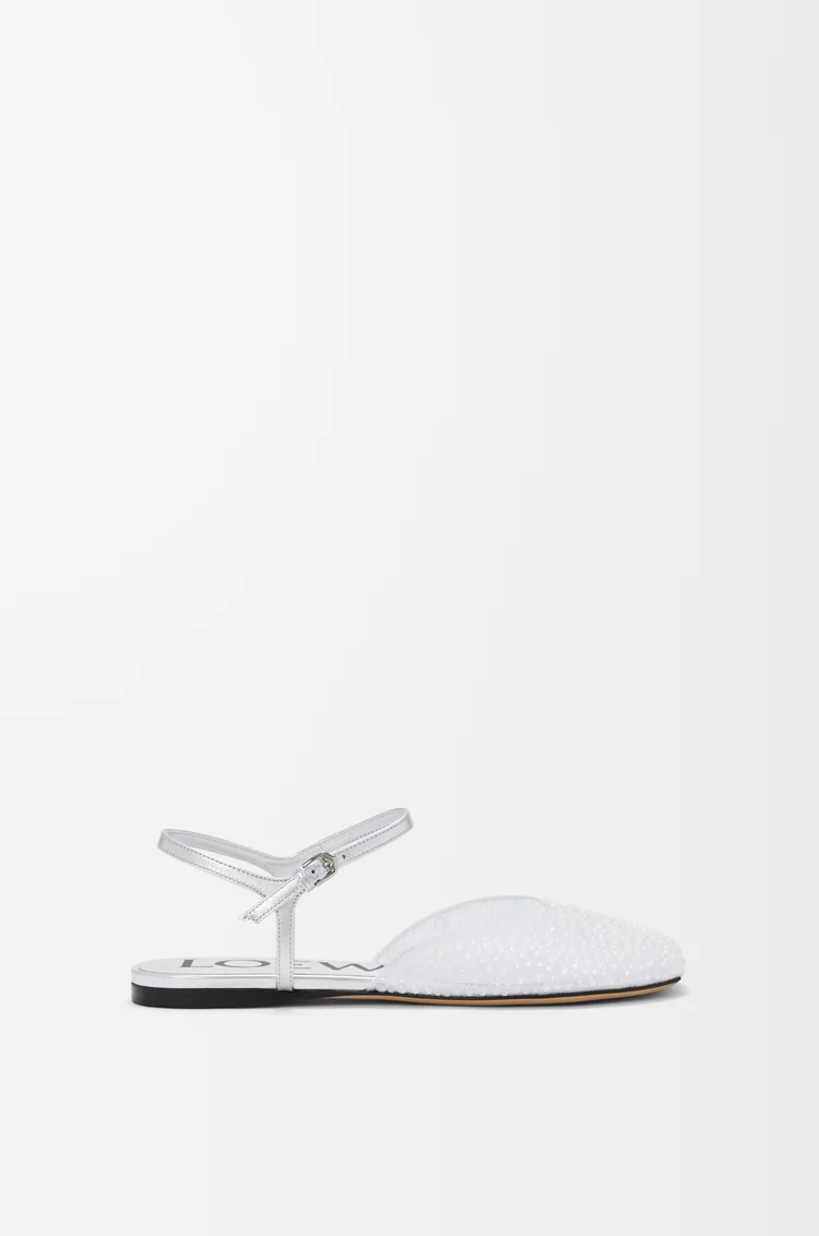 LOEWE Toy ankle strap ballerina in embellished mesh Transparent