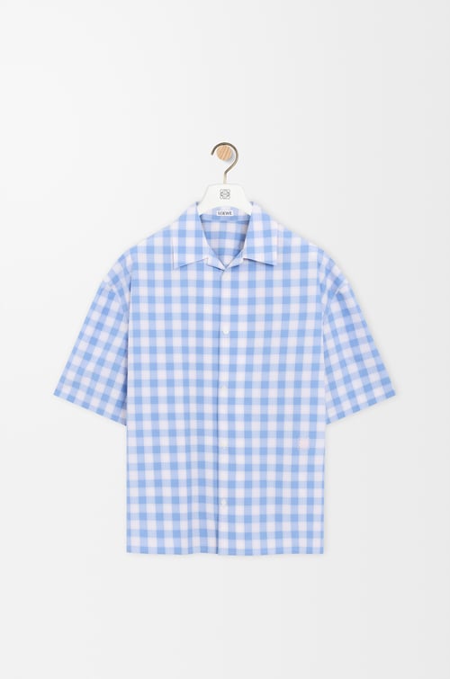 LOEWE Short sleeve shirt in cotton Blue/White