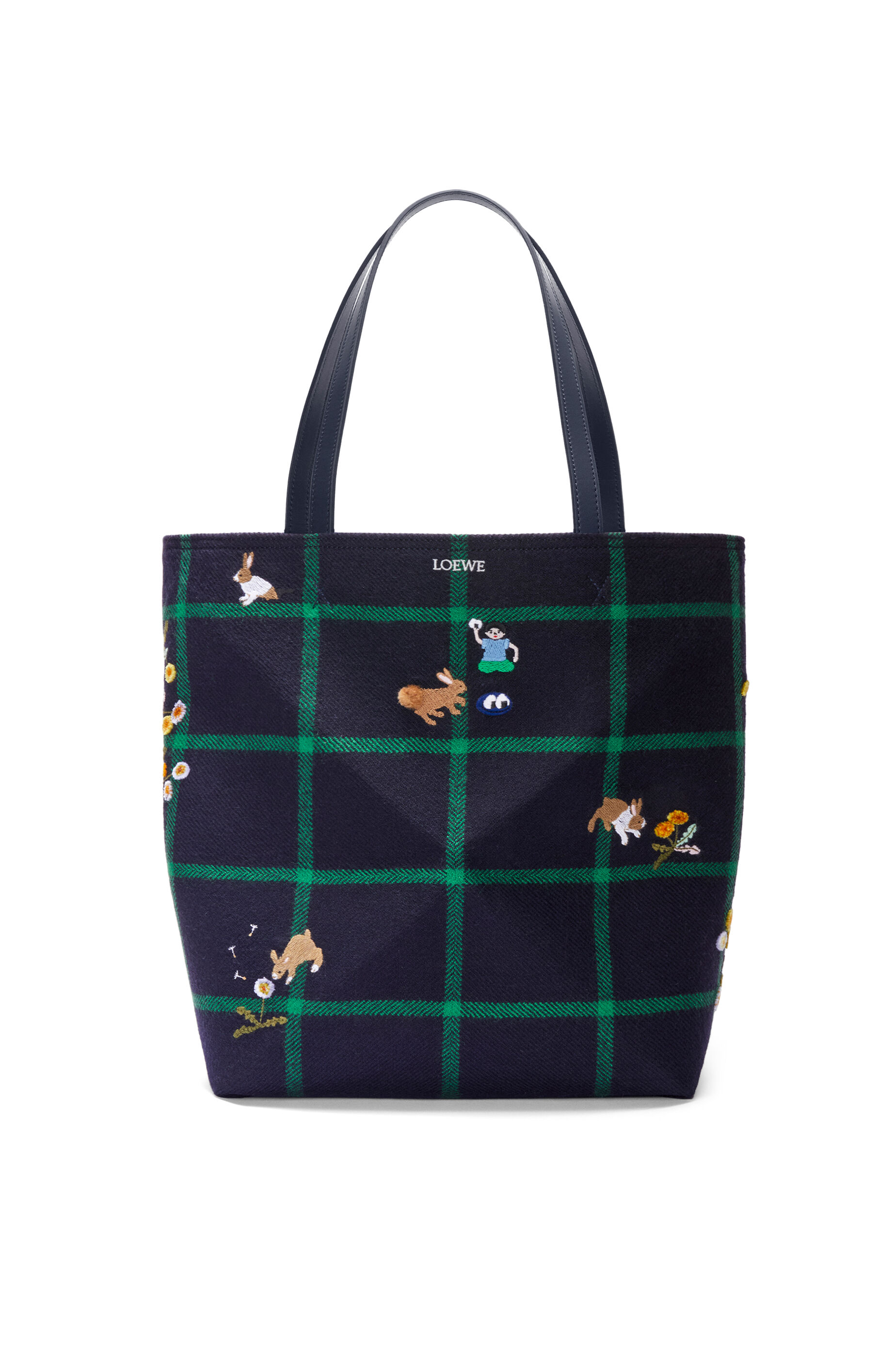 Bunny XL Puzzle Fold tote in embroidered canvas Deep Navy LOEWE