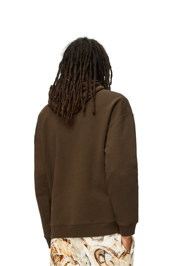 LOEWE Anagram leather patch hoodie in cotton Dark Olive Green