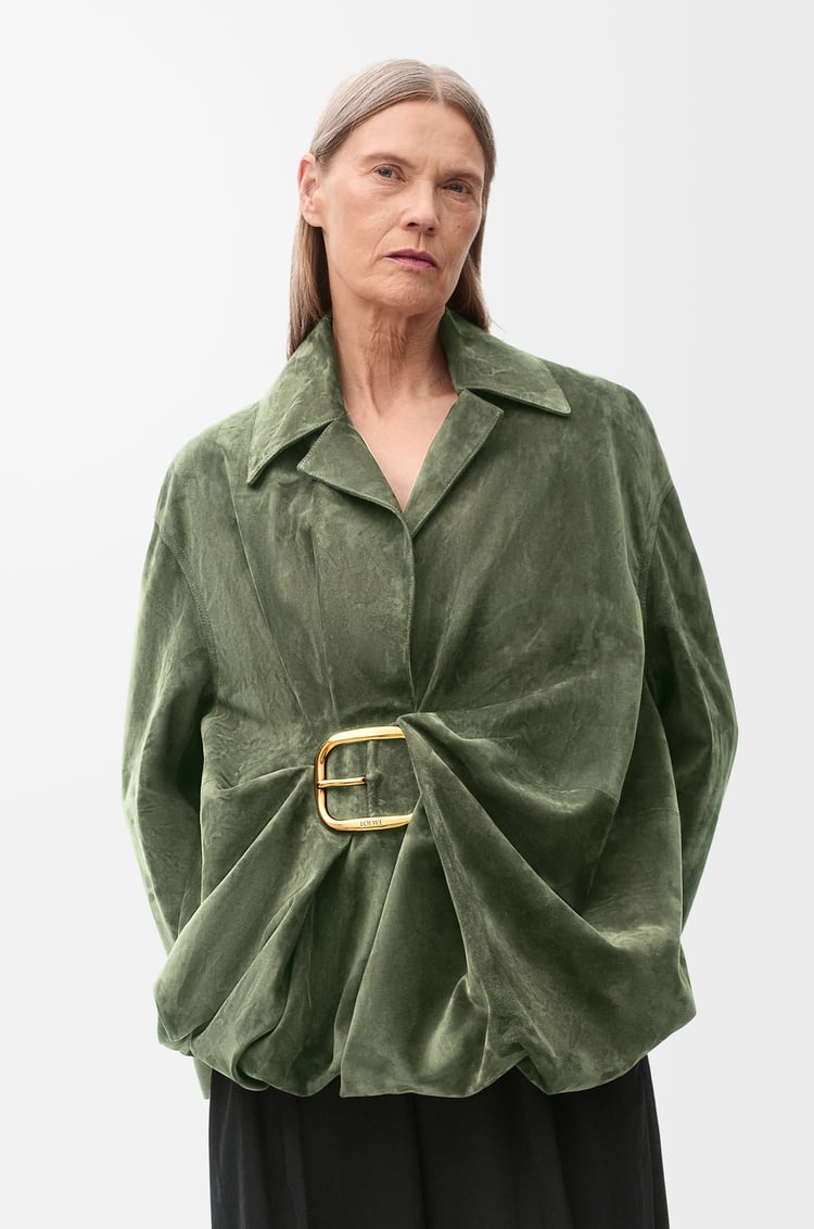 LOEWE Draped top in suede calfskin Khaki Green