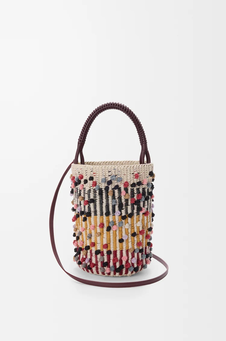 LOEWE Bucket in cord, leather and wool Natural/Multicolor