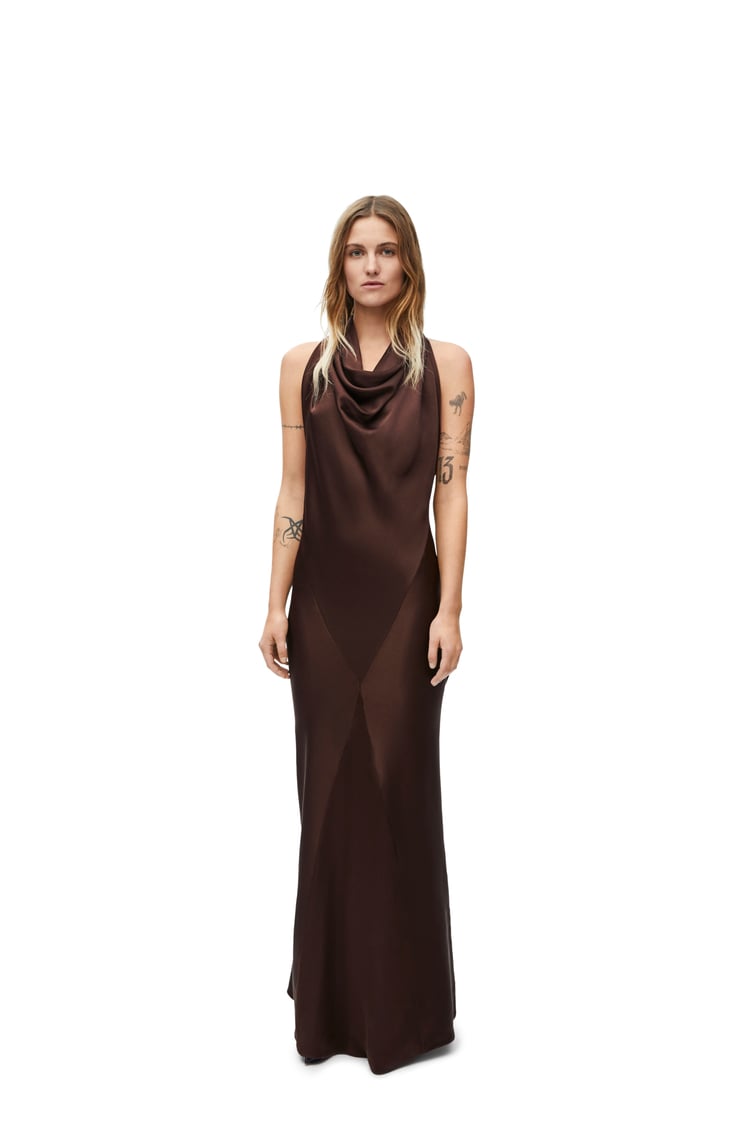LOEWE Scarf dress in silk Chocolate