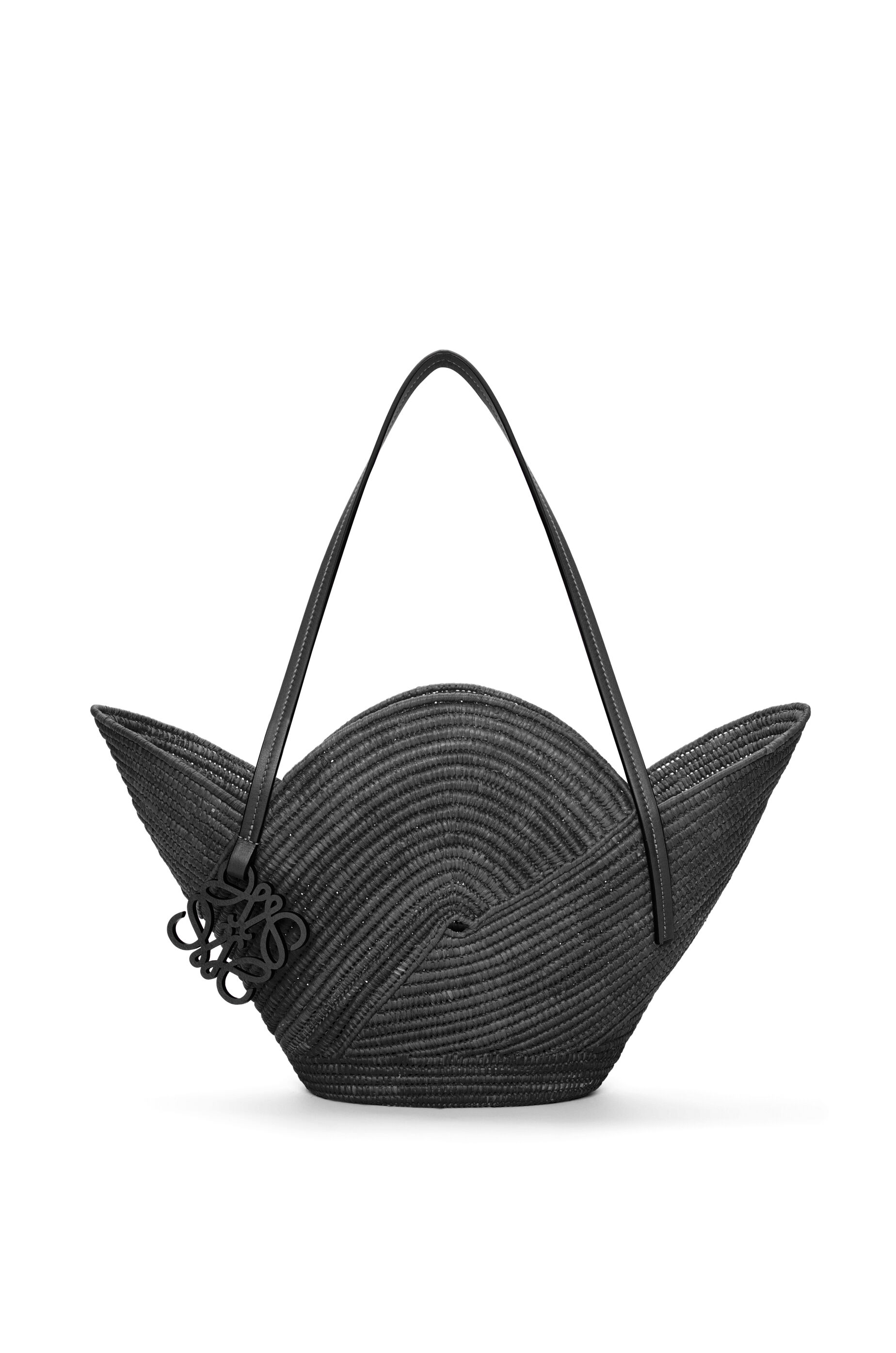 Petal basket bag in raffia and calfskin Ochre - LOEWE