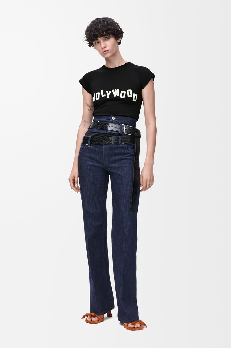 LOEWE Camiseta de corte pequeño en algodón y viscosa Negro