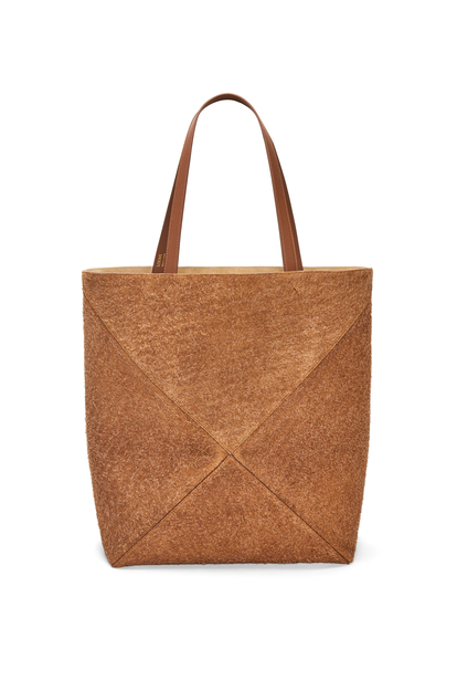 LOEWE Large Puzzle Fold Tote in brushed suede Peanut
