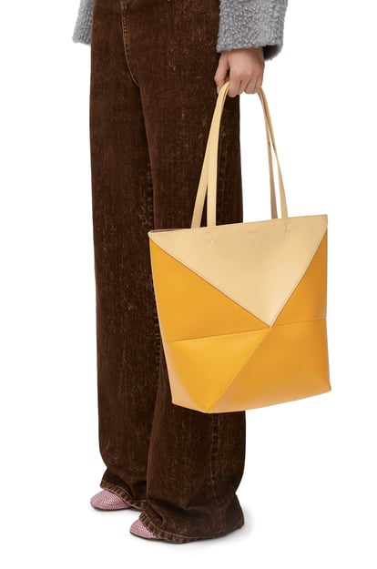 LOEWE Puzzle Fold Tote in shiny calfskin Dark Butter/Sunflower plp_rd