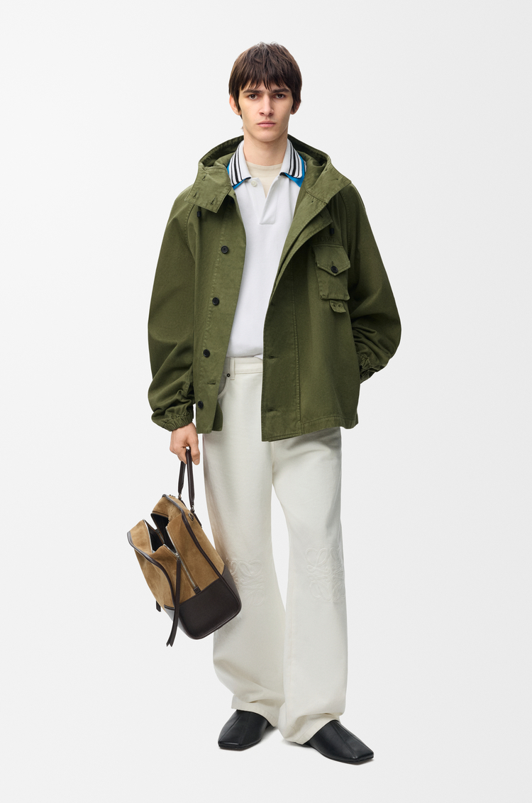 LOEWE Parka courte en coton Vert Kaki